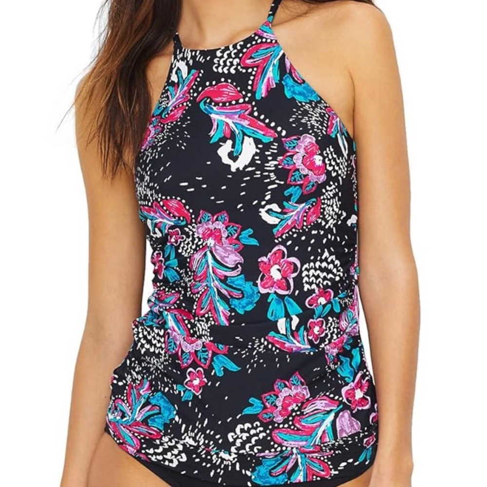 Anne Cole Women's High Neck Tankini Swim Top Strappy Back Detail. Size XS